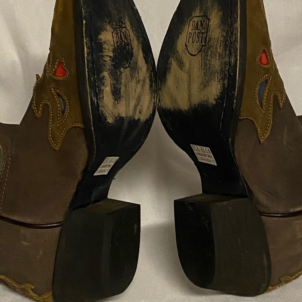Dan Post Brown and Teal Embroidered Western Heeled Boots. - Picture 13 of 16